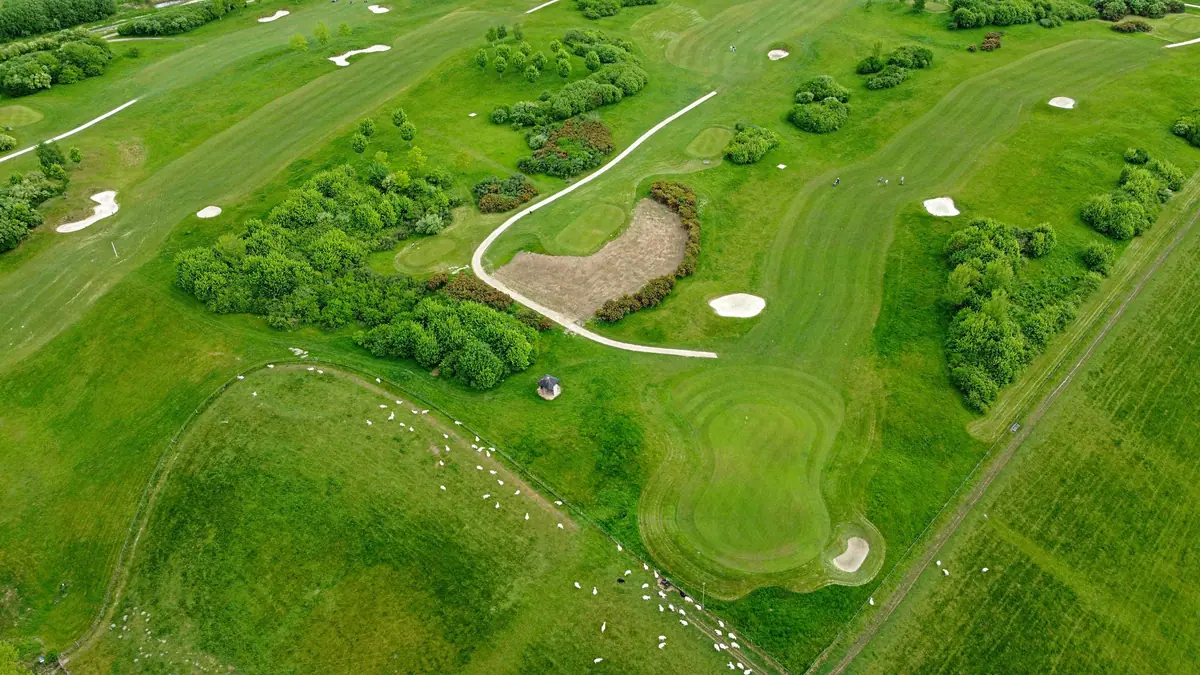 Aerial view of a parkland golf course